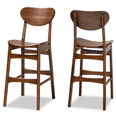 Baxton Studio Katya Mid-Century Modern Walnut Brown Finished Wood 2-Piece Bar Stool Set 184-11643-Zoro